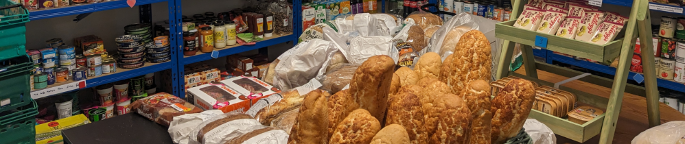 Excess bread from a local supermarket with other food at The Pantry, Burgess Hill.